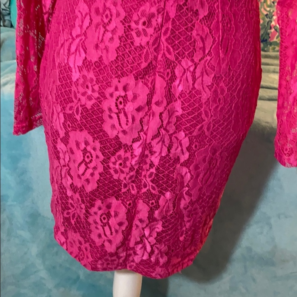 Bustier Lace Mini Dress | Large | Hook-Eye Corset, Magenta, Floral Lace - Picture 7 of 15
